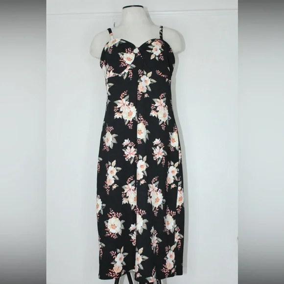 No Boundaries Sheath Black Floral Spaghetti Strap Cut Out Design Dress Sz XL No Boundaries Sheath Black Floral Spaghetti Strap Cut Out Design Dress Sz XL